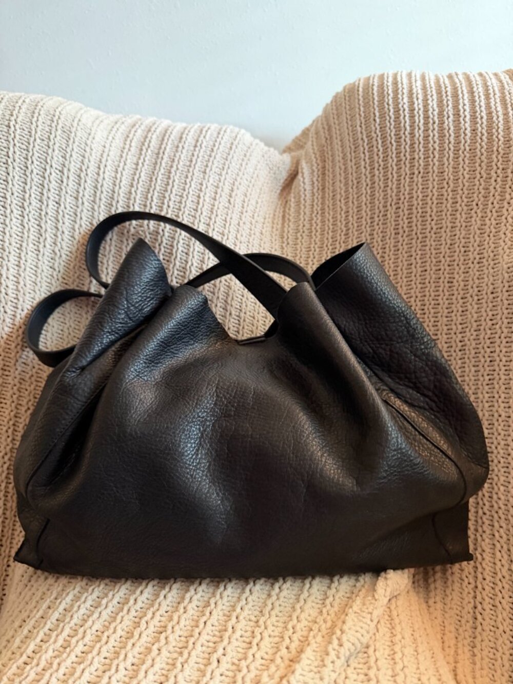 Furla Oversized Slouchy Pebbled Leather Shoulder Tote Black Made in Italy - Picture 2 of 9